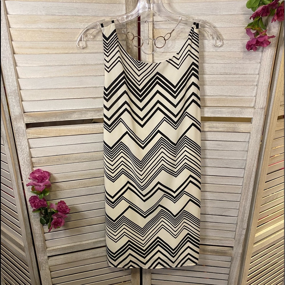 Off White & Black Chevron Striped Tank Party Dress